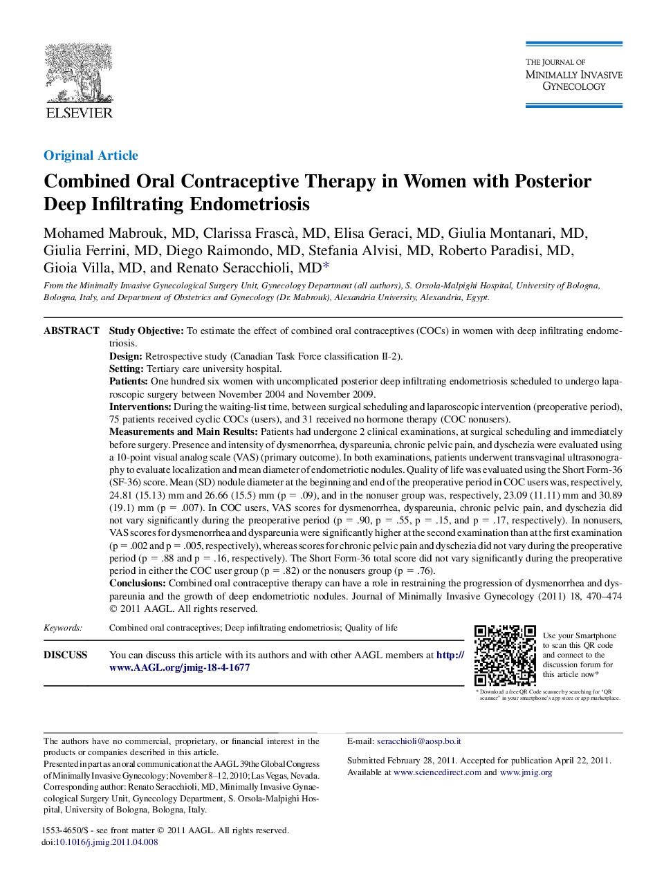 Combined Oral Contraceptive Therapy in Women with Posterior Deep Infiltrating Endometriosis 