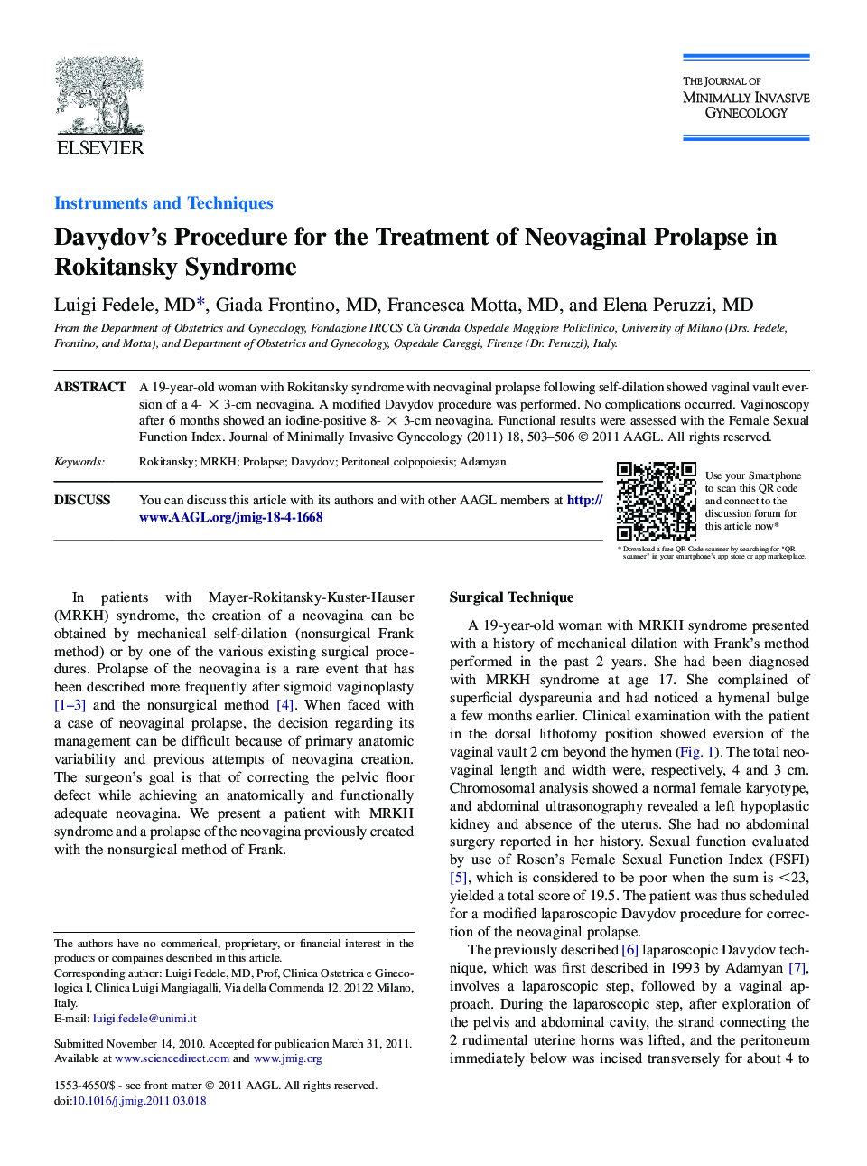 Davydov’s Procedure for the Treatment of Neovaginal Prolapse in Rokitansky Syndrome 