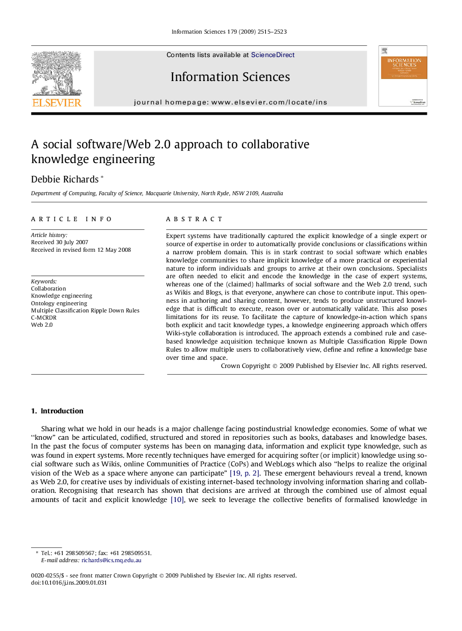 A social software/Web 2.0 approach to collaborative knowledge engineering