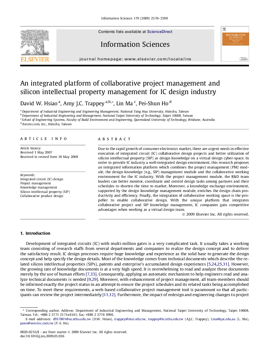 An integrated platform of collaborative project management and silicon intellectual property management for IC design industry