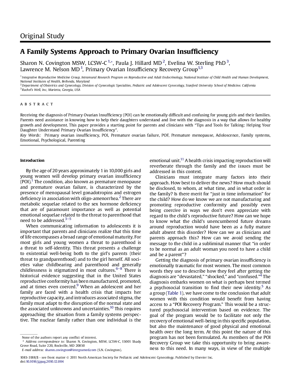 A Family Systems Approach to Primary Ovarian Insufficiency 