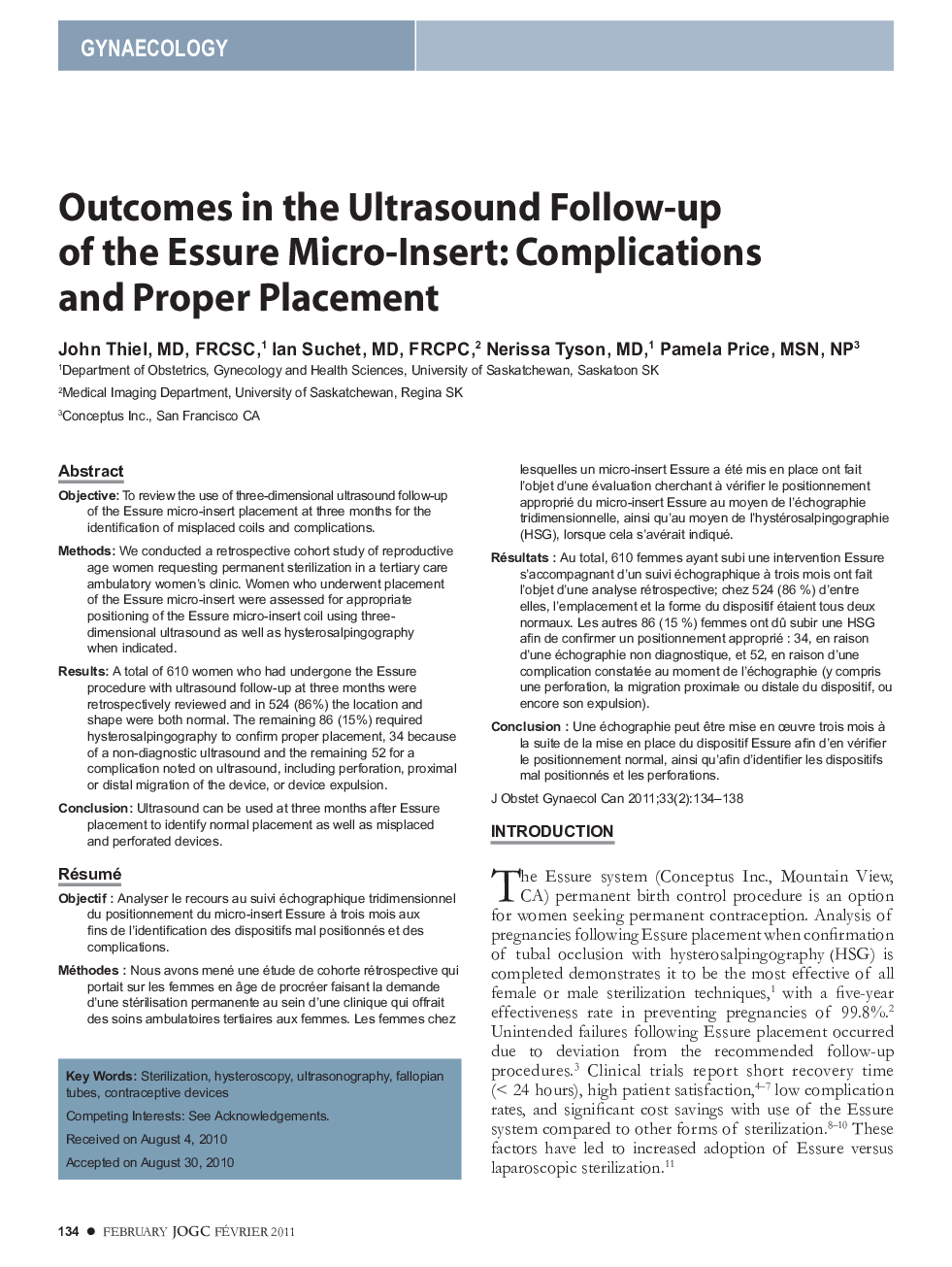 Outcomes in the Ultrasound Follow-up of the Essure Micro-Insert: Complications and Proper Placement