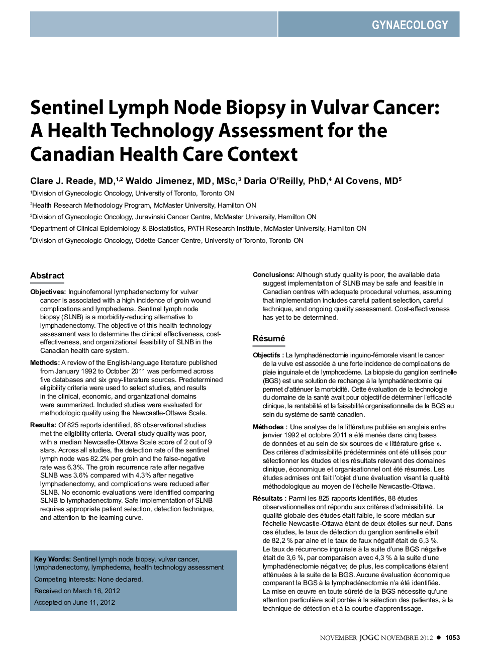 Sentinel Lymph Node Biopsy in Vulvar Cancer: A Health Technology Assessment for the Canadian Health Care Context