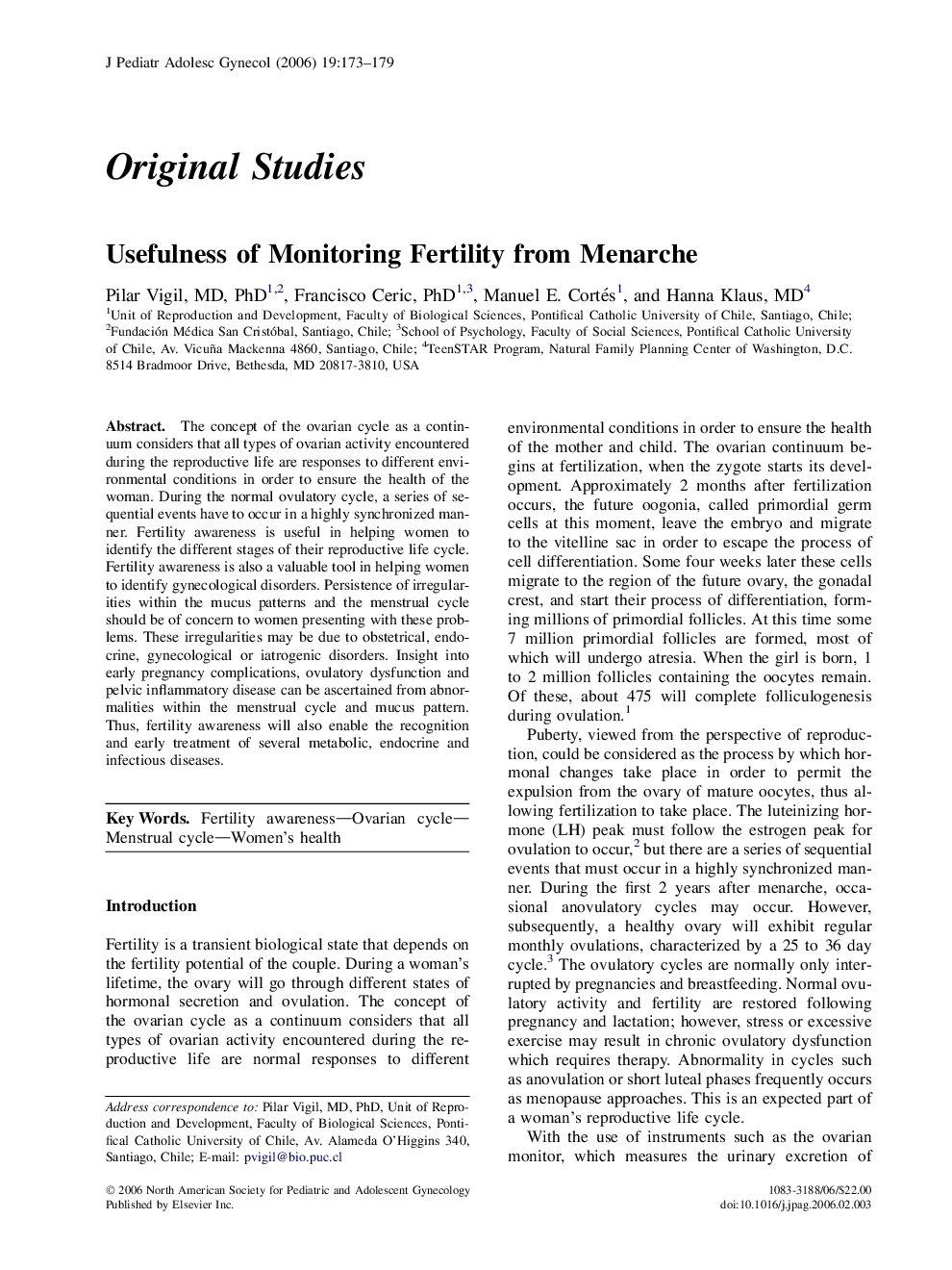 Usefulness of Monitoring Fertility from Menarche