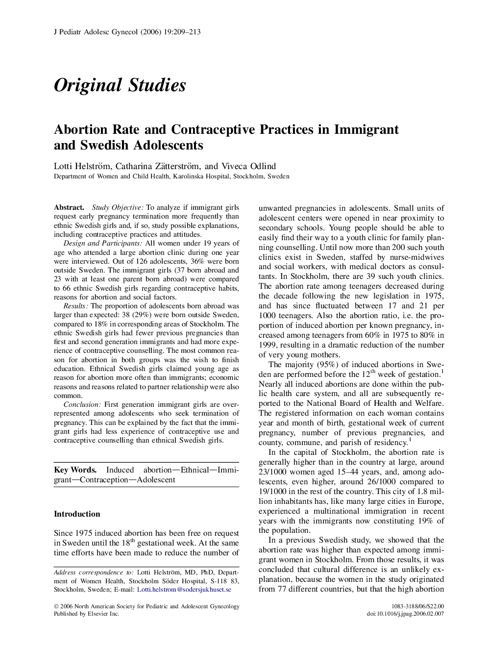 Abortion Rate and Contraceptive Practices in Immigrant and Swedish Adolescents