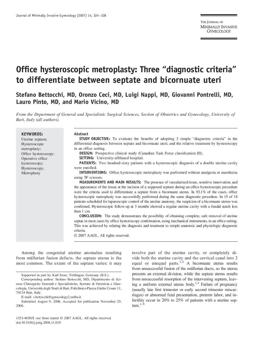 Office hysteroscopic metroplasty: Three “diagnostic criteria” to differentiate between septate and bicornuate uteri 