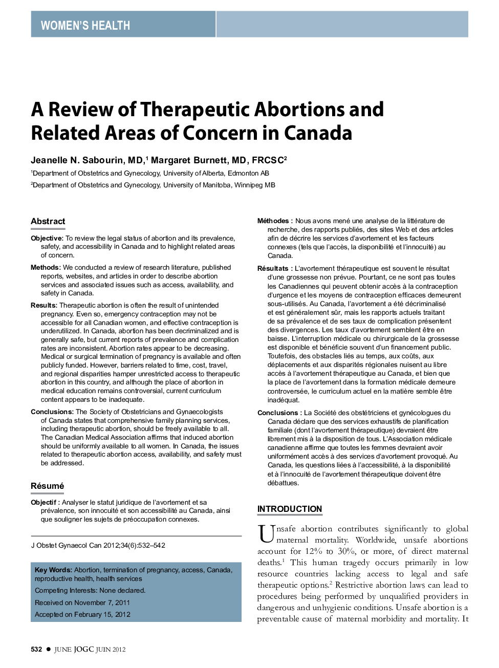 A Review of Therapeutic Abortions and Related Areas of Concern in Canada
