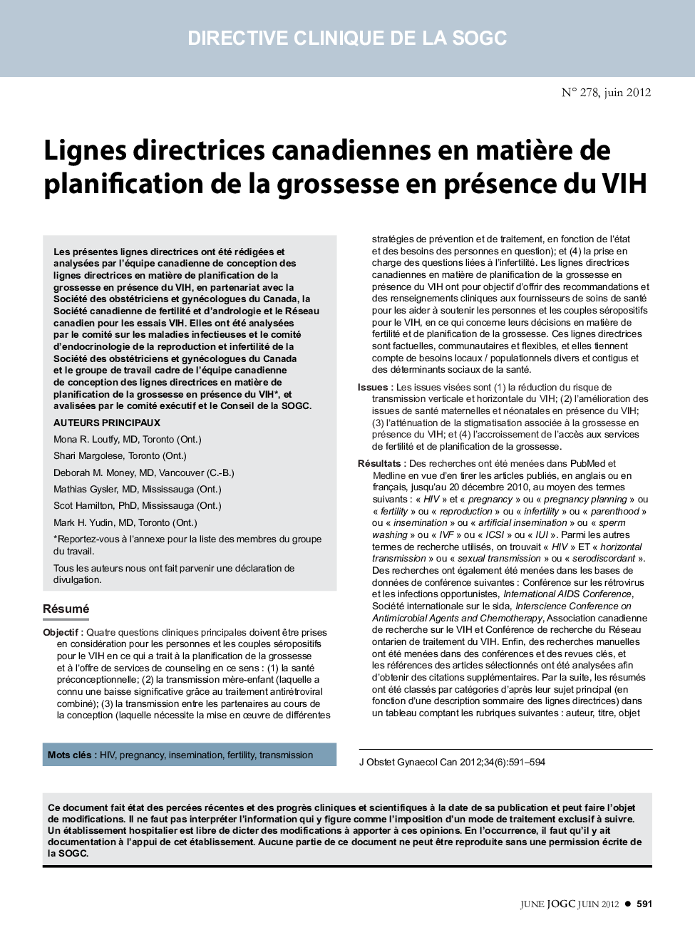 Lignes directrices canadiennes en matiÃ¨re de planification de la grossesse en présence du VIH