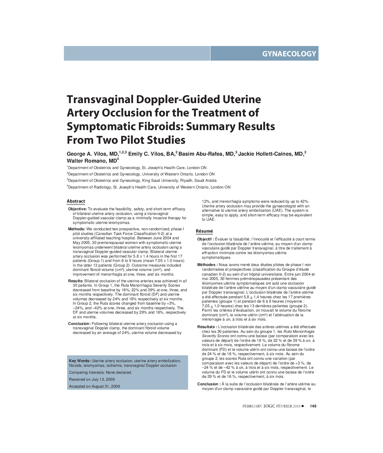 Transvaginal Doppler-Guided Uterine Artery Occlusion for the Treatment of Symptomatic Fibroids: Summary Results From Two Pilot Studies