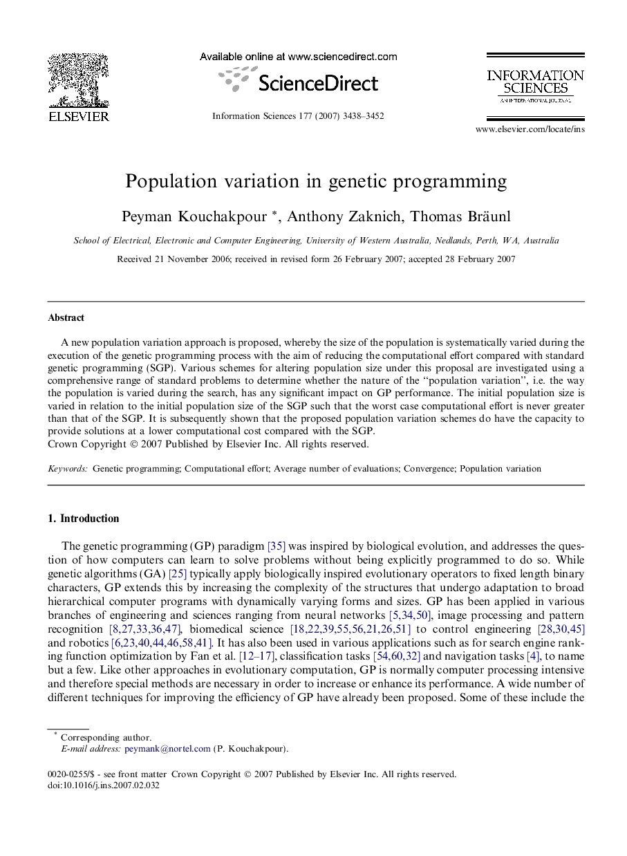 Population variation in genetic programming