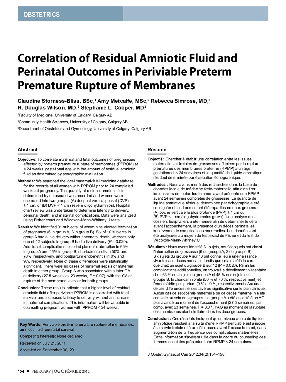 Correlation of Residual Amniotic Fluid and Perinatal Outcomes in Periviable Preterm Premature Rupture of Membranes