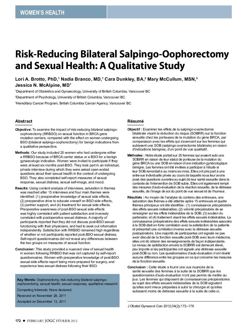 Risk-Reducing Bilateral Salpingo-Oophorectomy and Sexual Health: A Qualitative Study