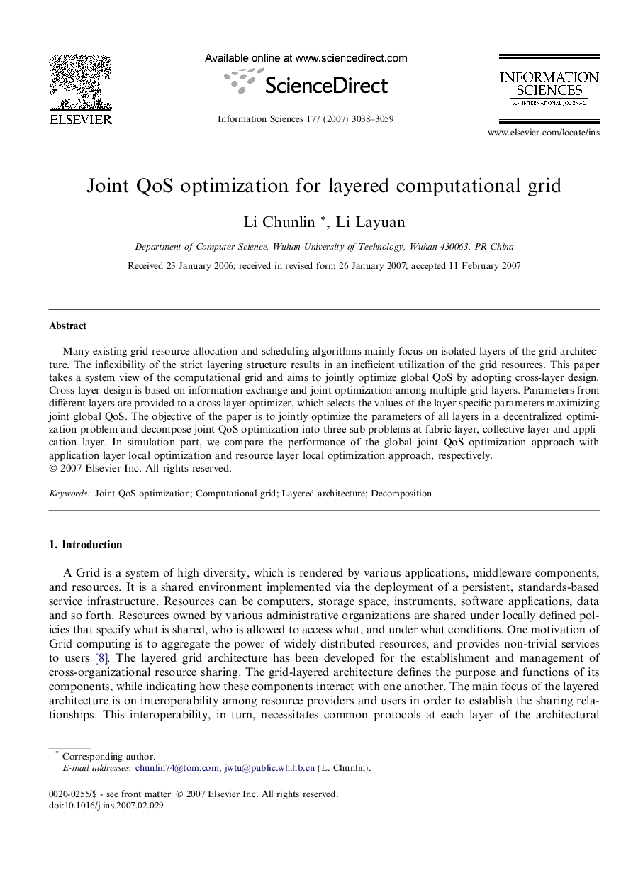 Joint QoS optimization for layered computational grid