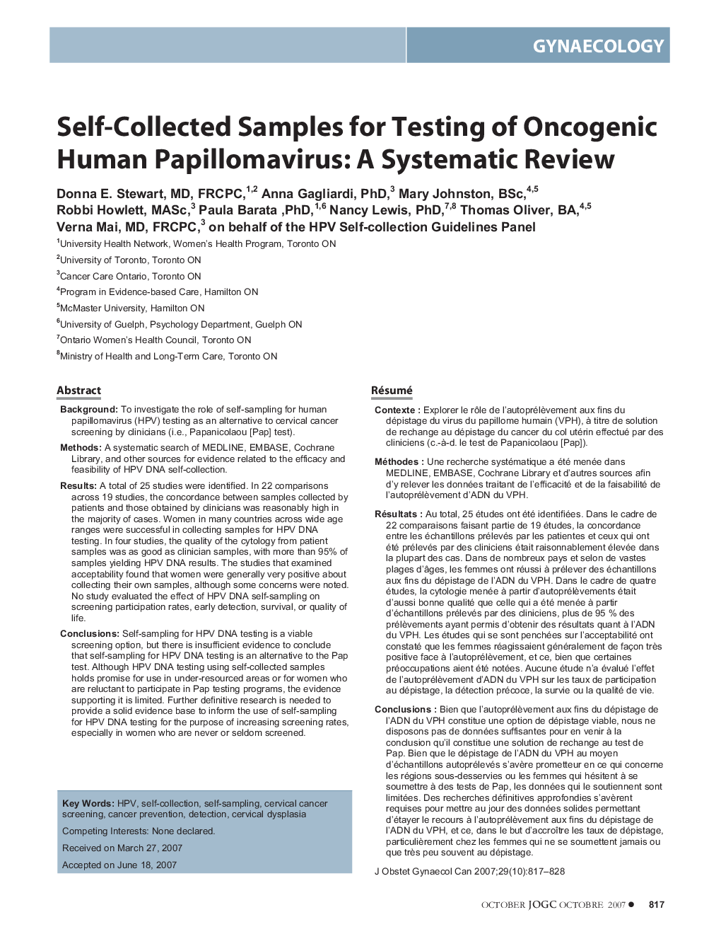 Self-Collected Samples for Testing of Oncogenic Human Papillomavirus: A Systematic Review