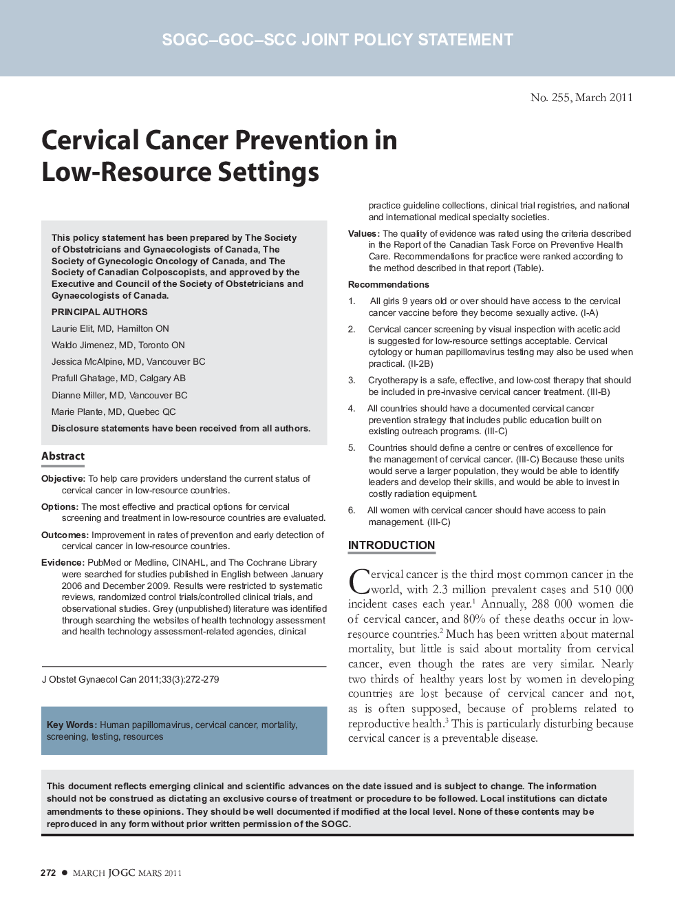 Cervical Cancer Prevention in Low-Resource Settings