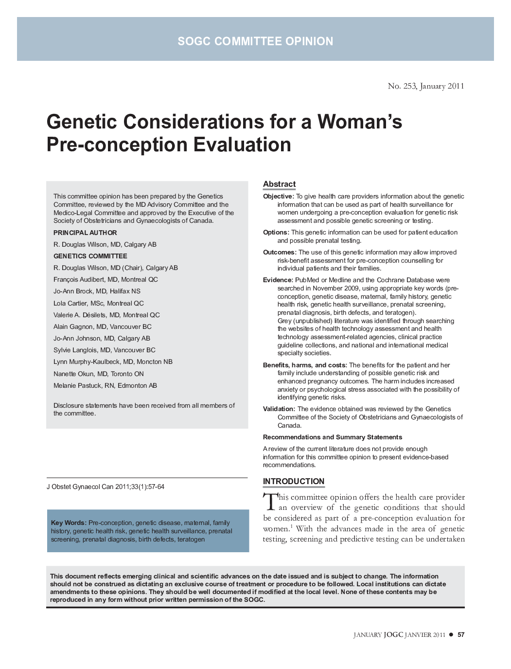 Genetic Considerations for a Woman's Pre-conception Evaluation