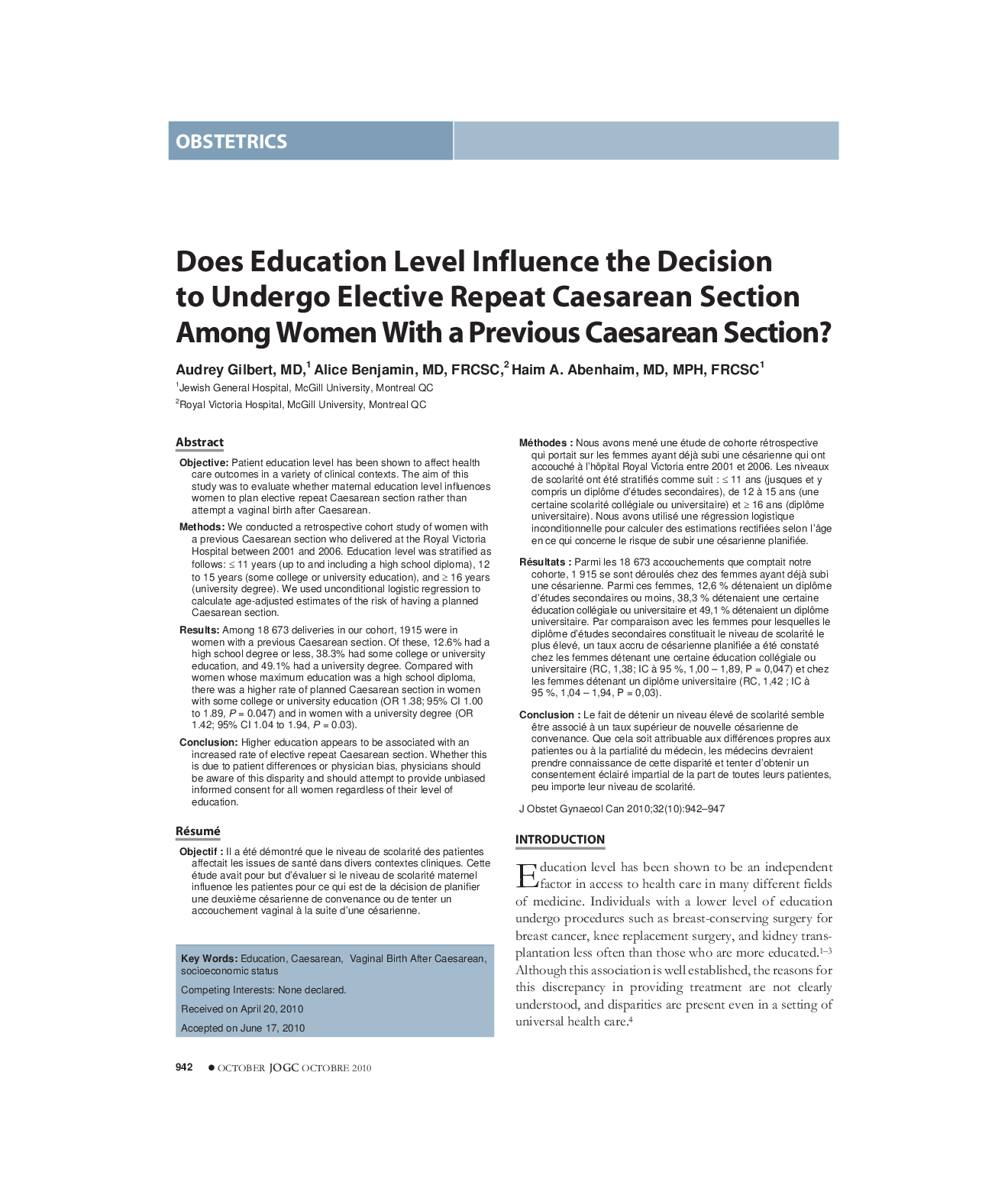 Does Education Level Influence the Decision to Undergo Elective Repeat Caesarean Section Among Women With a Previous Caesarean Section?