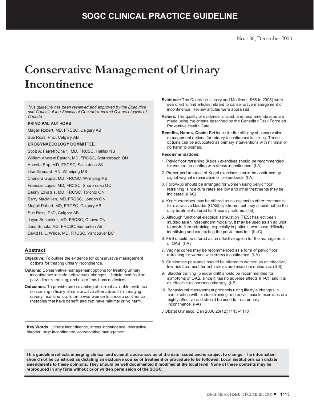 Conservative Management of Urinary Incontinence