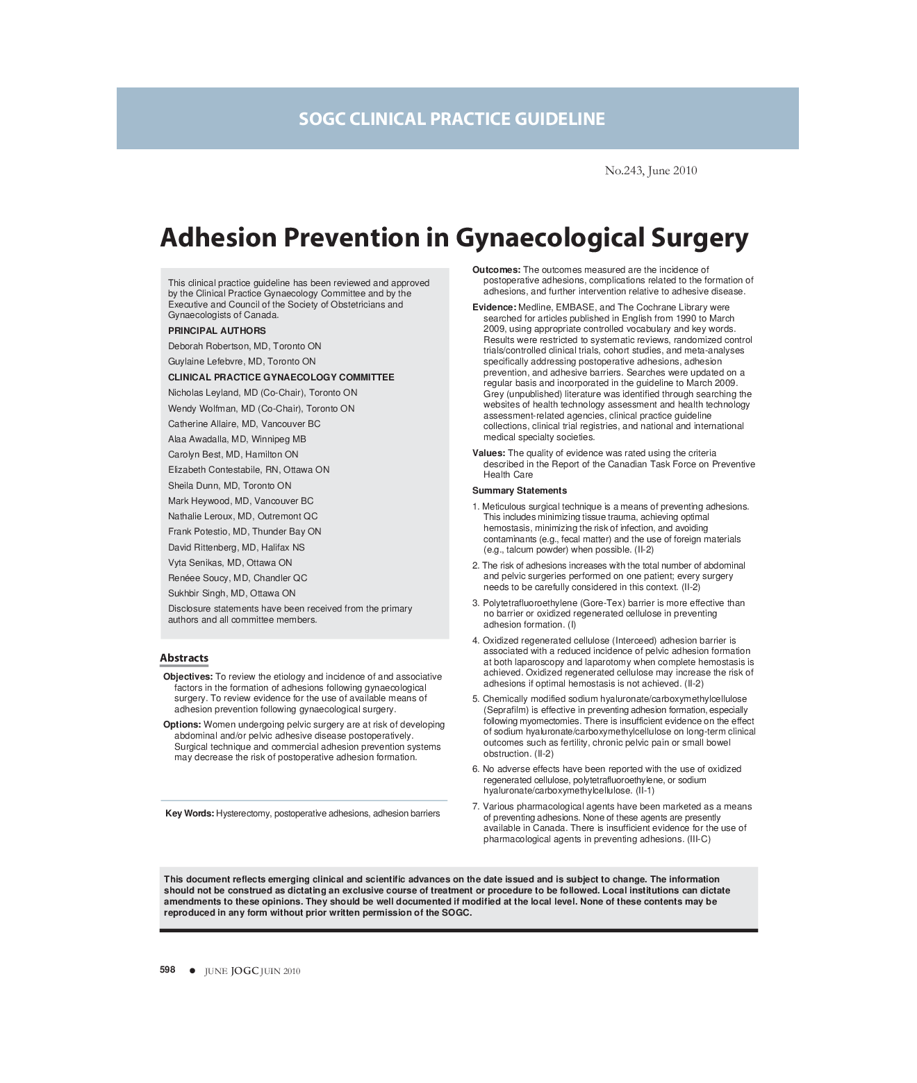 Adhesion Prevention in Gynaecological Surgery