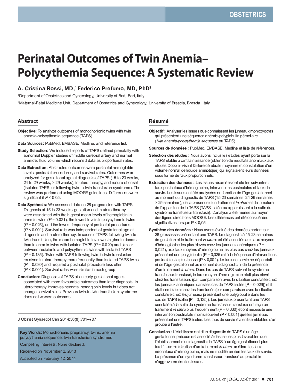 Perinatal Outcomes of Twin Anemia-Polycythemia Sequence: A Systematic Review
