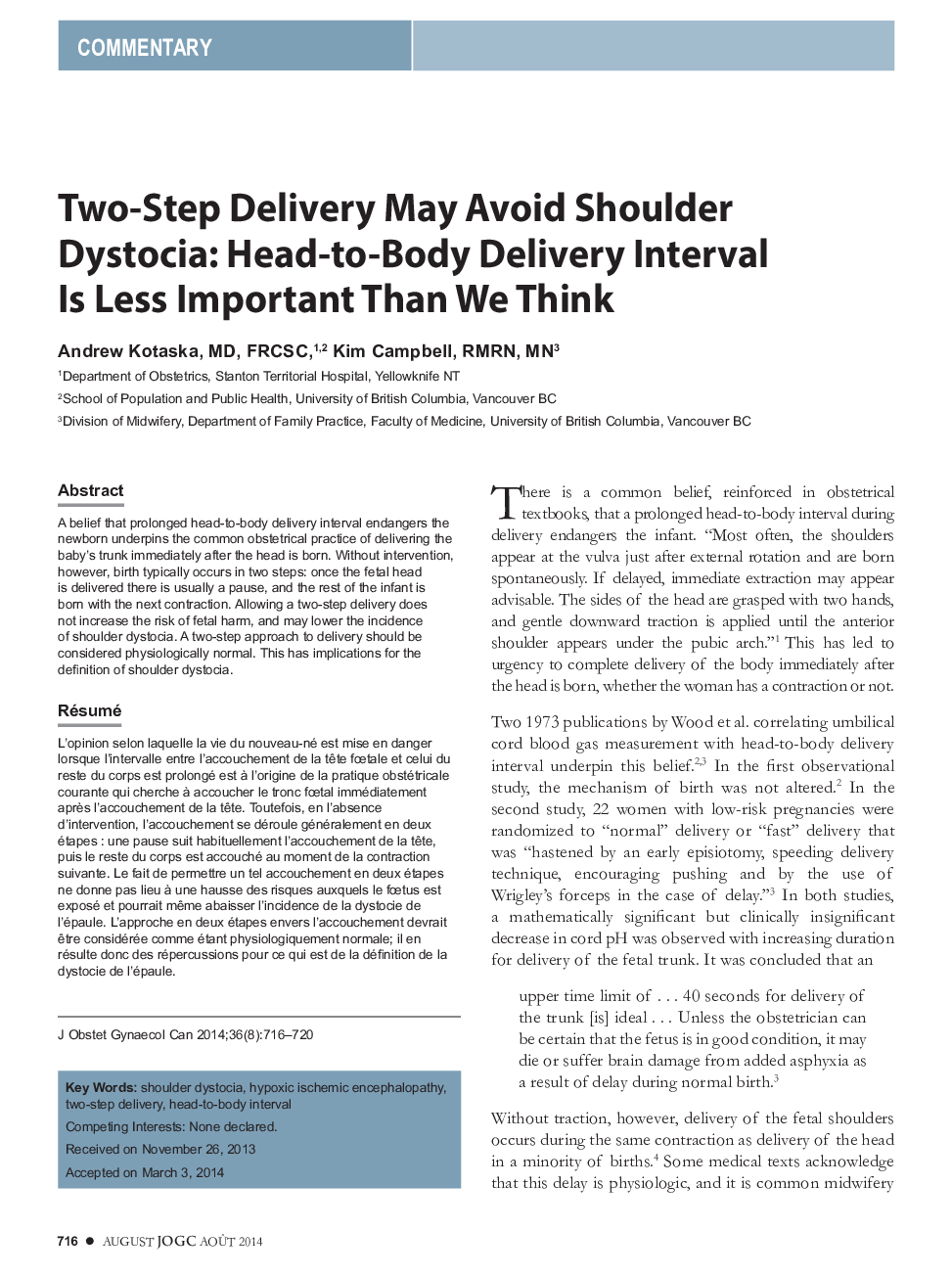 Two-Step Delivery May Avoid Shoulder Dystocia: Head-to-Body Delivery Interval Is Less Important Than We Think