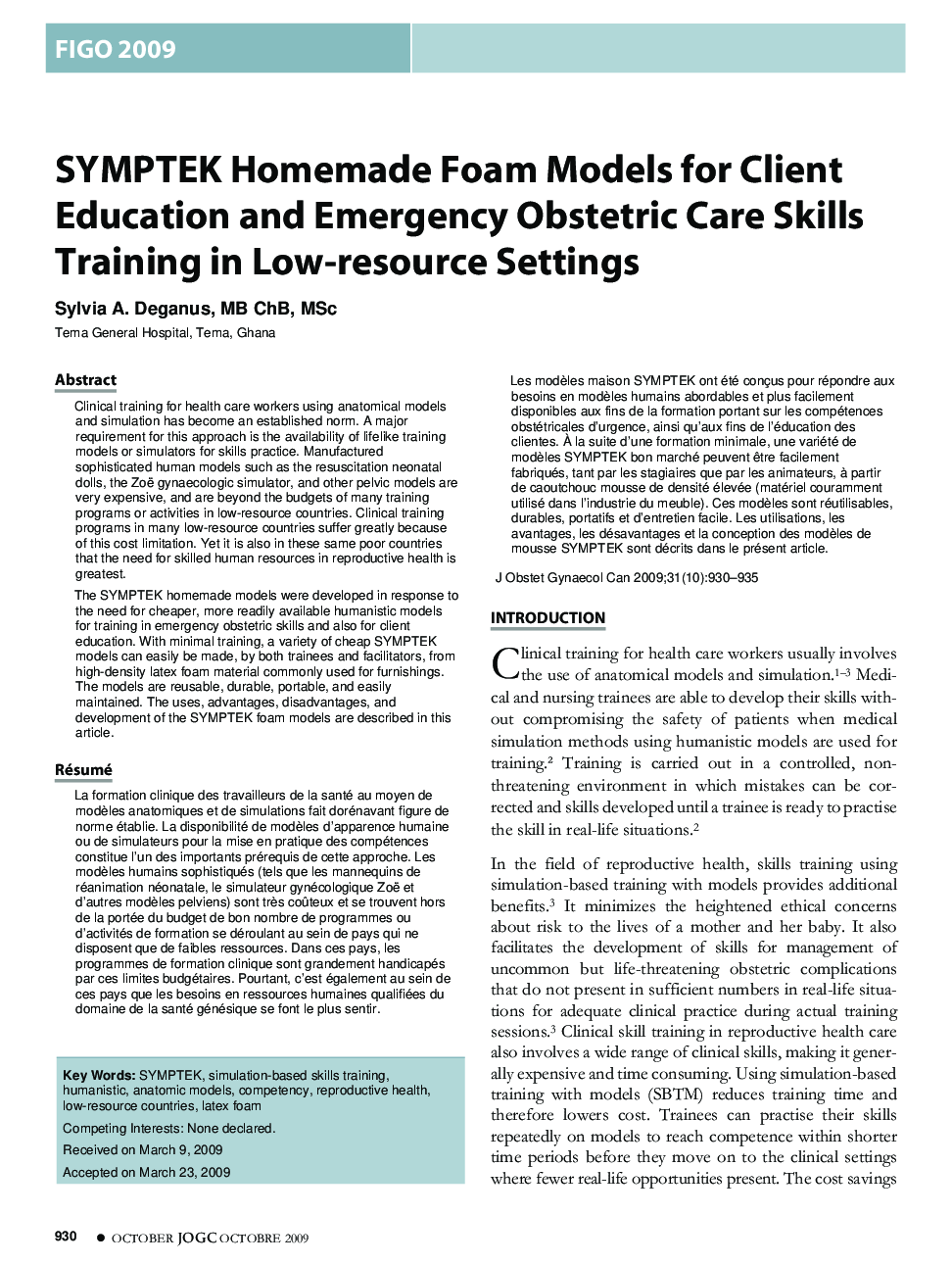 SYMPTEK Homemade Foam Models for Client Education and Emergency Obstetric Care Skills Training in Low-resource Settings