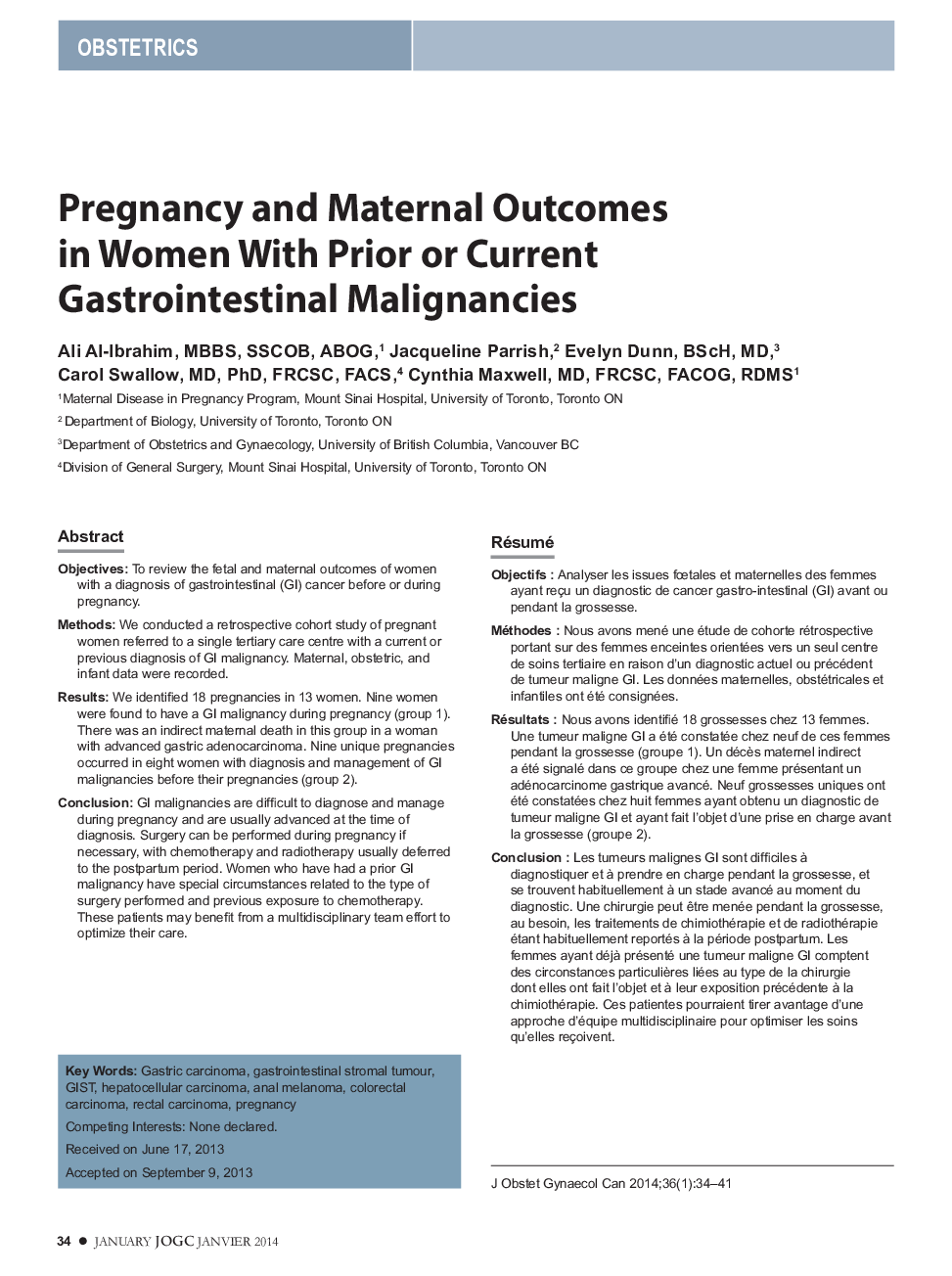 Pregnancy and Maternal Outcomes in Women With Prior or Current Gastrointestinal Malignancies