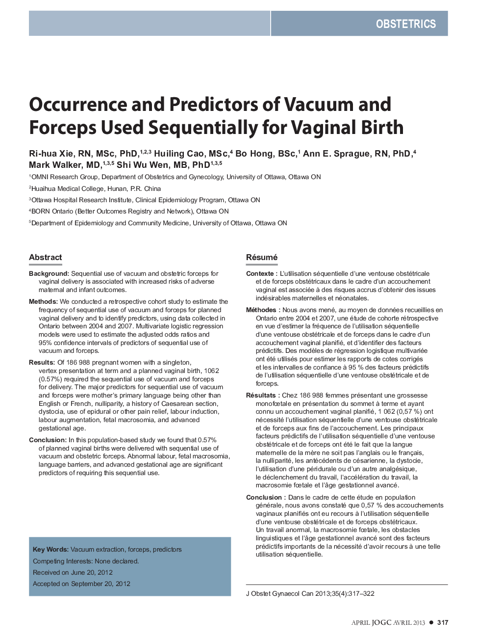 Occurrence and Predictors of Vacuum and Forceps Used Sequentially for Vaginal Birth