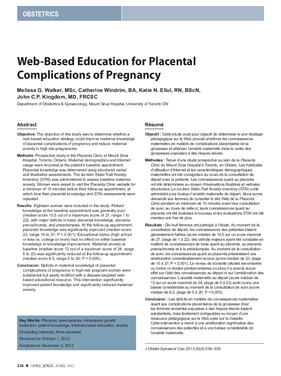 Web-Based Education for Placental Complications of Pregnancy