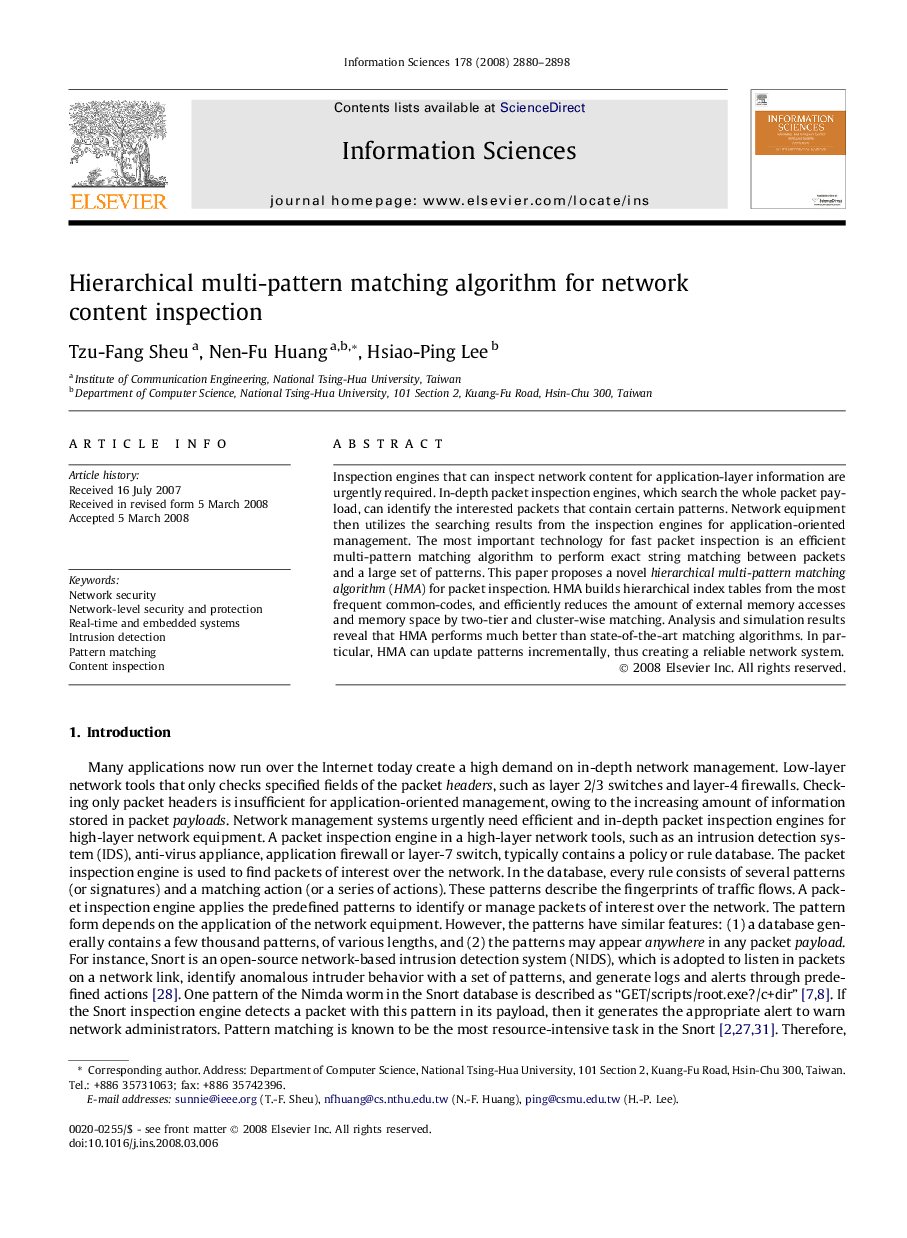 Hierarchical multi-pattern matching algorithm for network content inspection