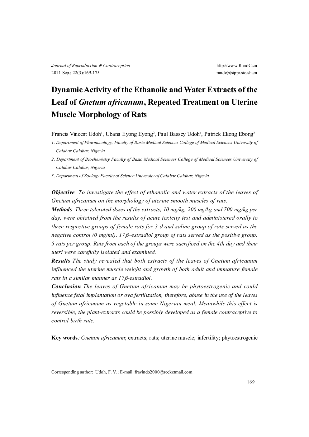 Dynamic Activity of the Ethanolic and Water Extracts of the Leaf of Gnetum africanum, Repeated Treatment on Uterine Muscle Morphology of Rats