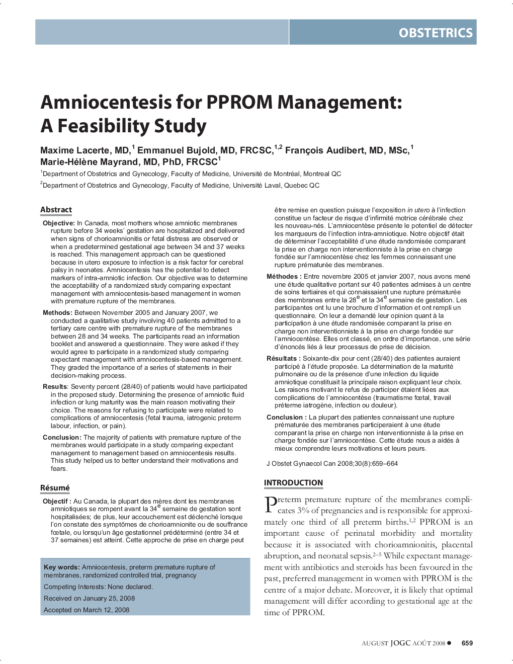 Amniocentesis for PPROM Management: A Feasibility Study