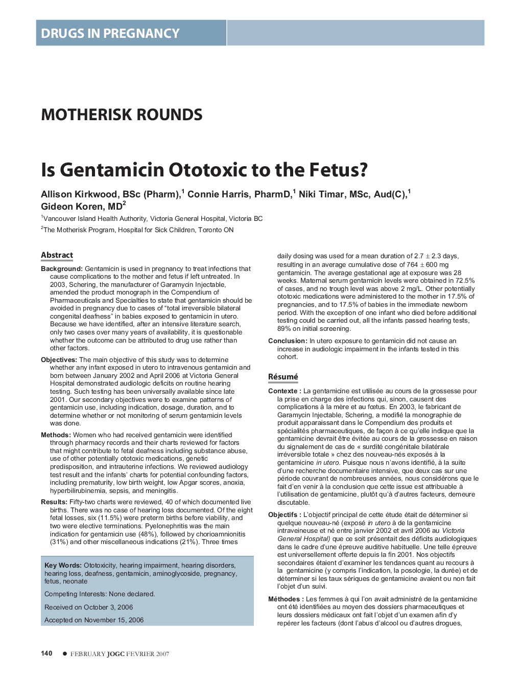 Is Gentamicin Ototoxic to the Fetus?