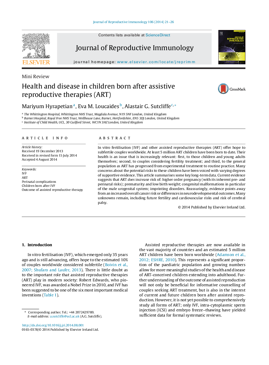 Health and disease in children born after assistive reproductive therapies (ART)