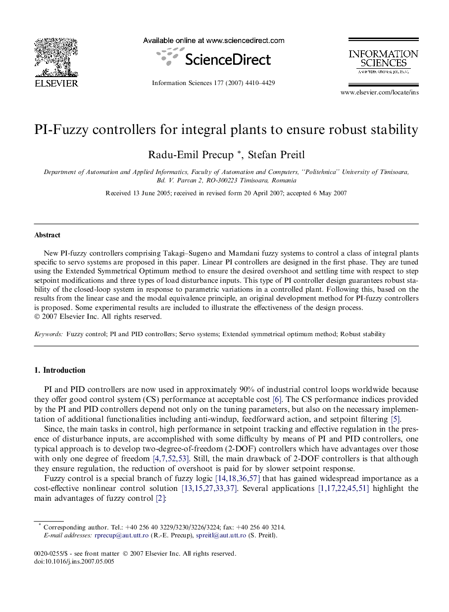 PI-Fuzzy controllers for integral plants to ensure robust stability