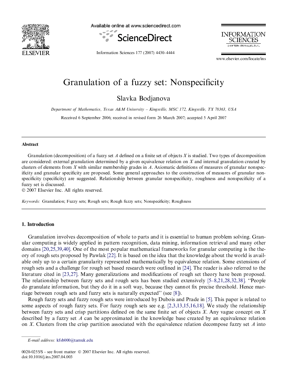 Granulation of a fuzzy set: Nonspecificity