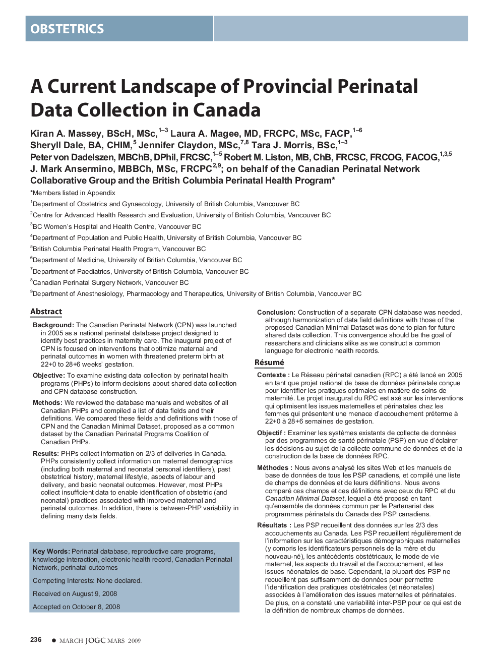 A Current Landscape of Provincial Perinatal Data Collection in Canada