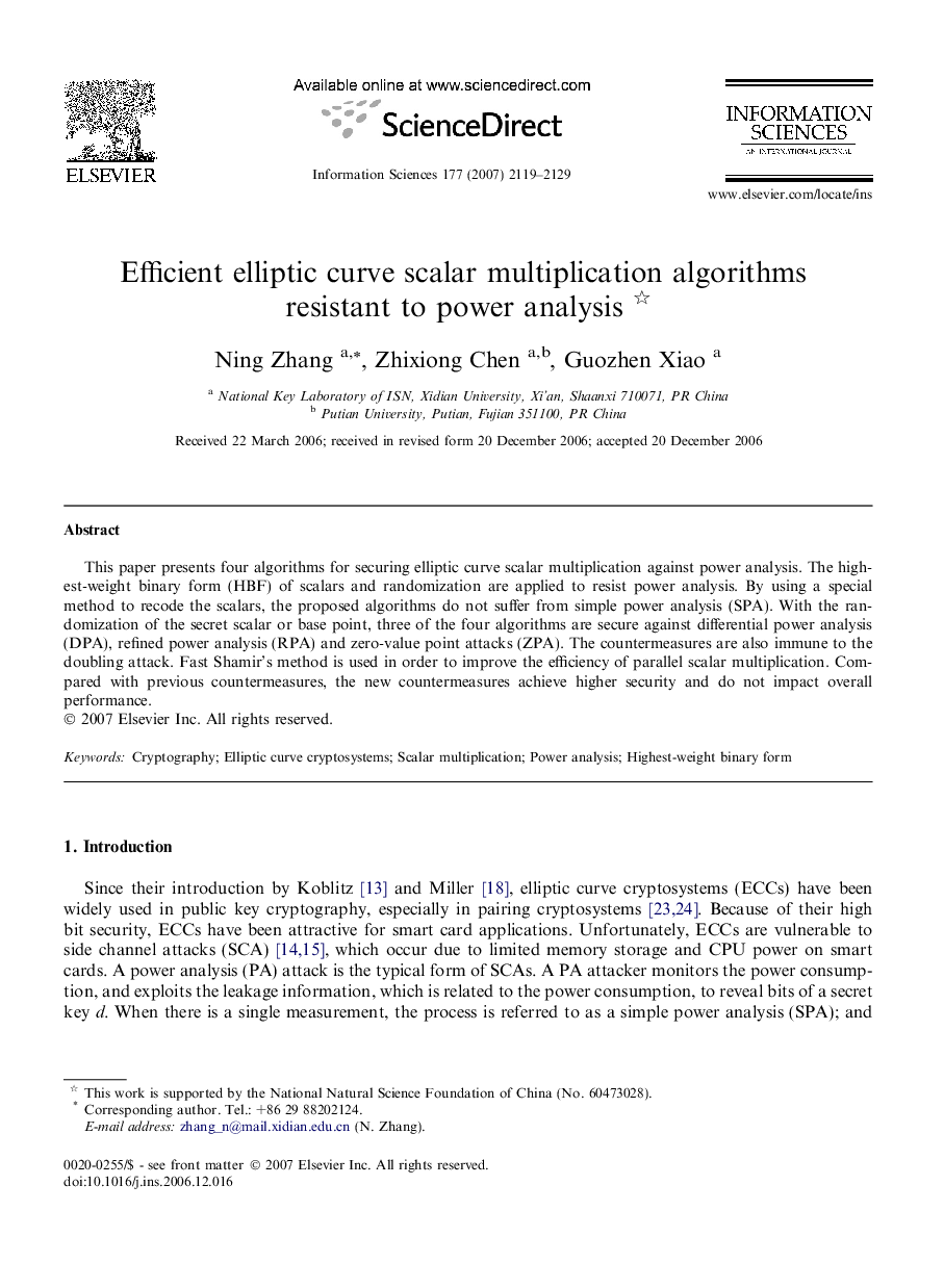 Efficient elliptic curve scalar multiplication algorithms resistant to power analysis 