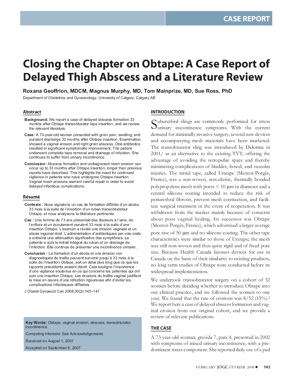 Closing the Chapter on Obtape: A Case Report of Delayed Thigh Abscess and a Literature Review