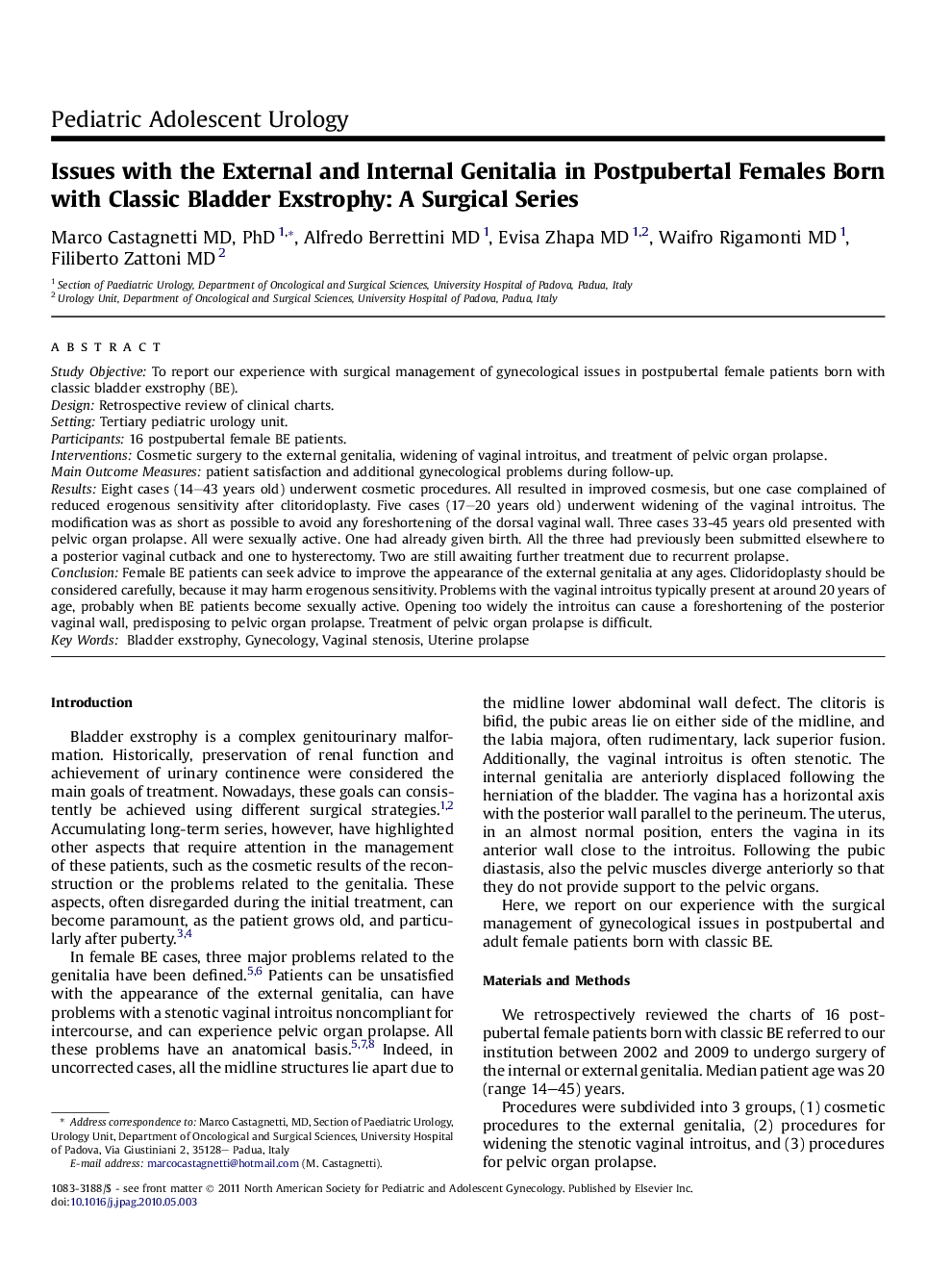 Issues with the External and Internal Genitalia in Postpubertal Females Born with Classic Bladder Exstrophy: A Surgical Series