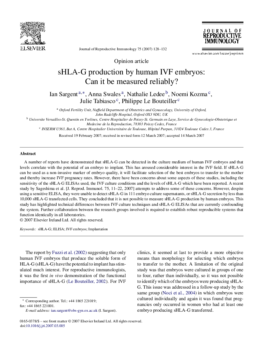 sHLA-G production by human IVF embryos: Can it be measured reliably?