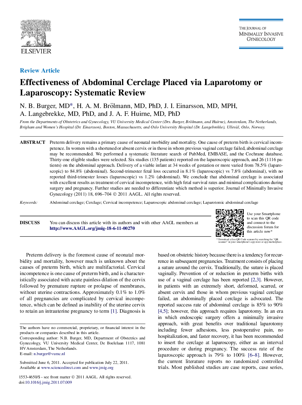 Effectiveness of Abdominal Cerclage Placed via Laparotomy or Laparoscopy: Systematic Review 