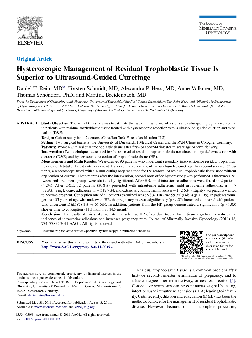 Hysteroscopic Management of Residual Trophoblastic Tissue Is Superior to Ultrasound-Guided Curettage 