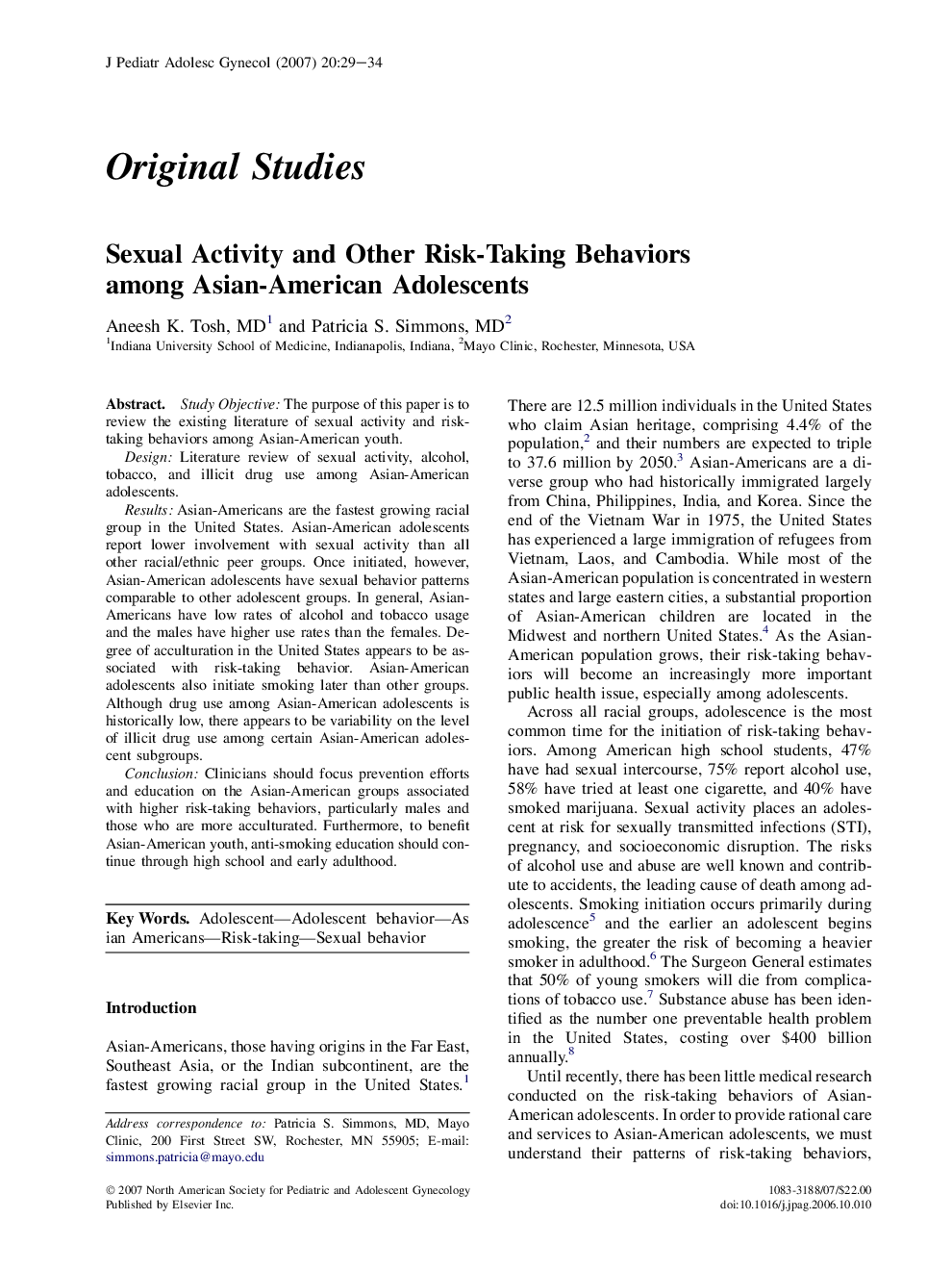 Sexual Activity and Other Risk-Taking Behaviors among Asian-American Adolescents