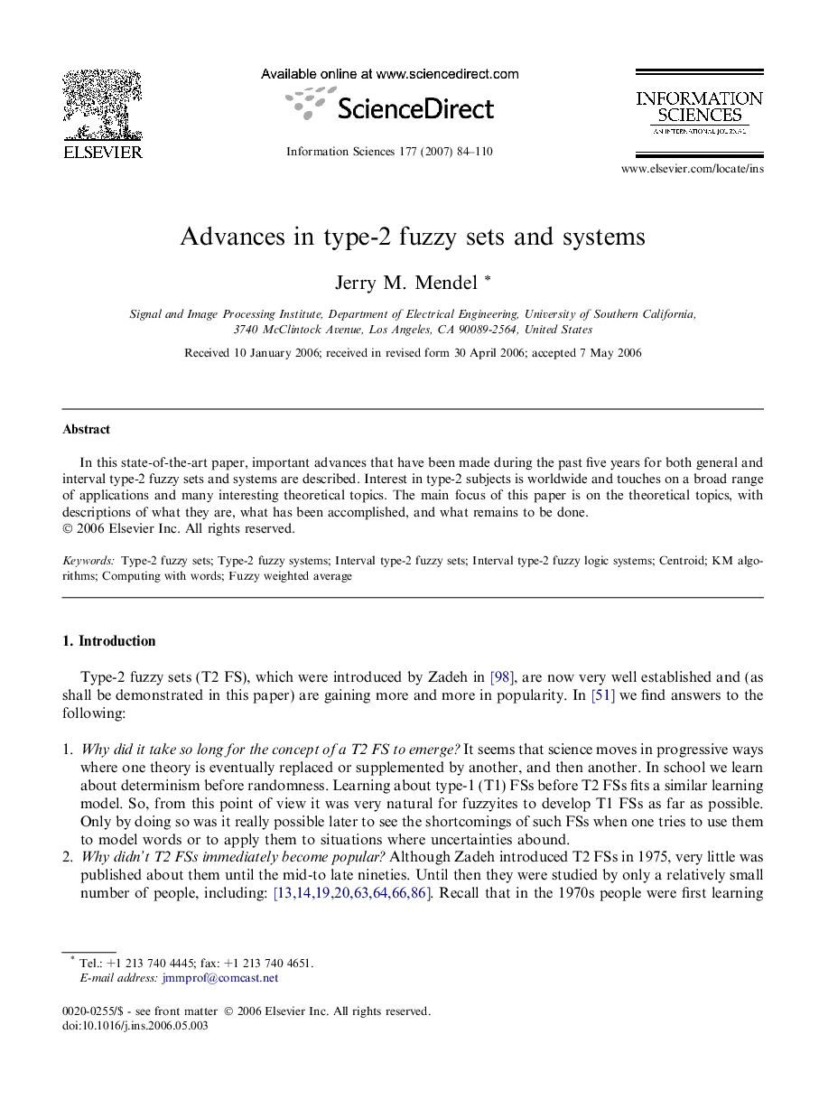 Advances in type-2 fuzzy sets and systems