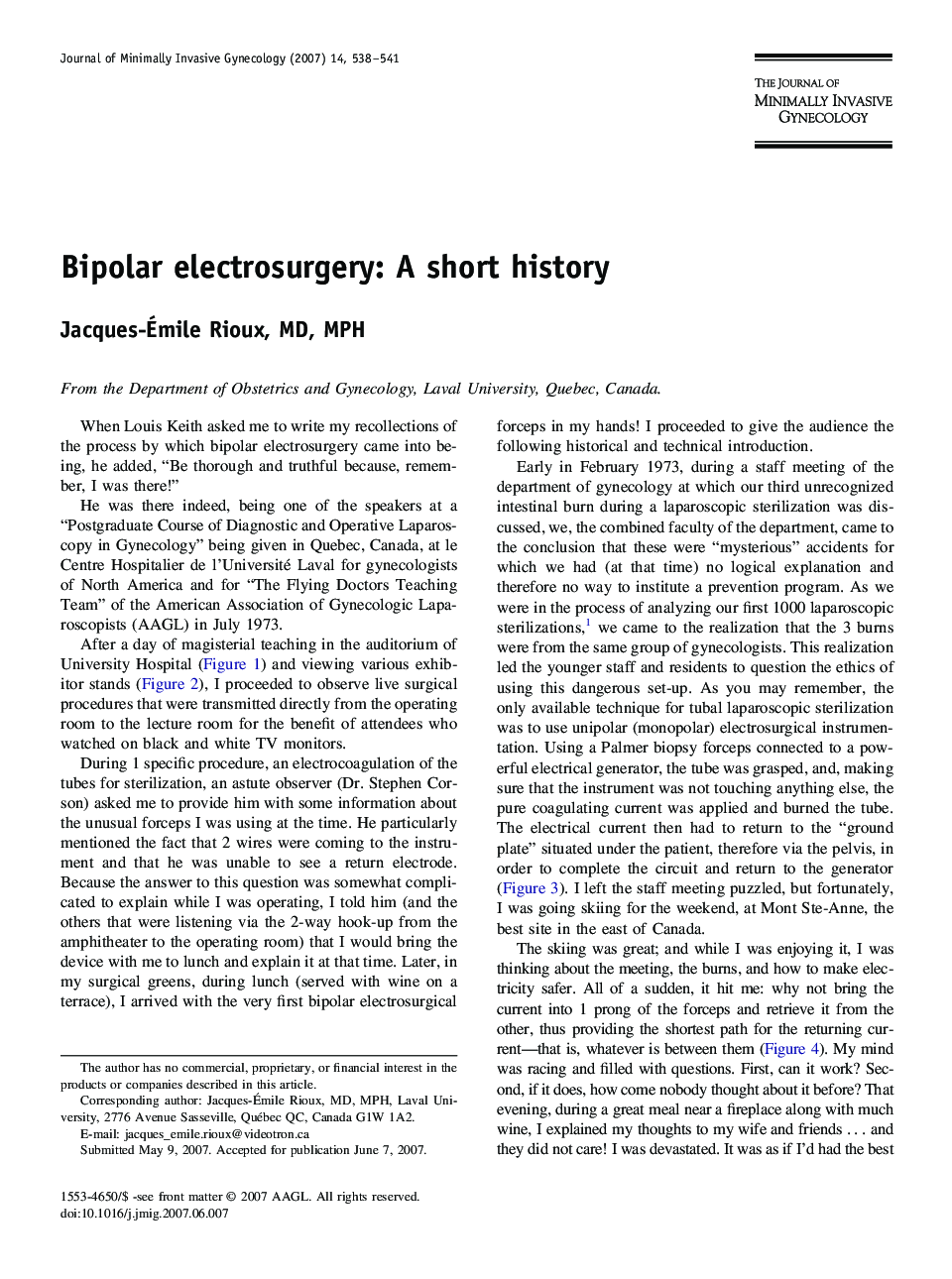 Bipolar electrosurgery: A short history
