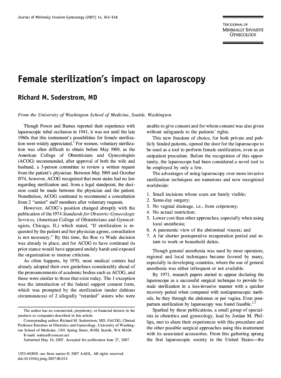Female sterilization's impact on laparoscopy