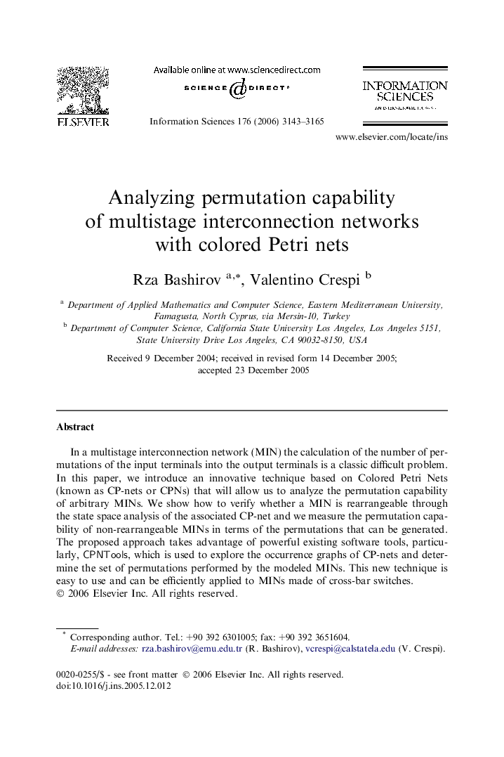 Analyzing permutation capability of multistage interconnection networks with colored Petri nets