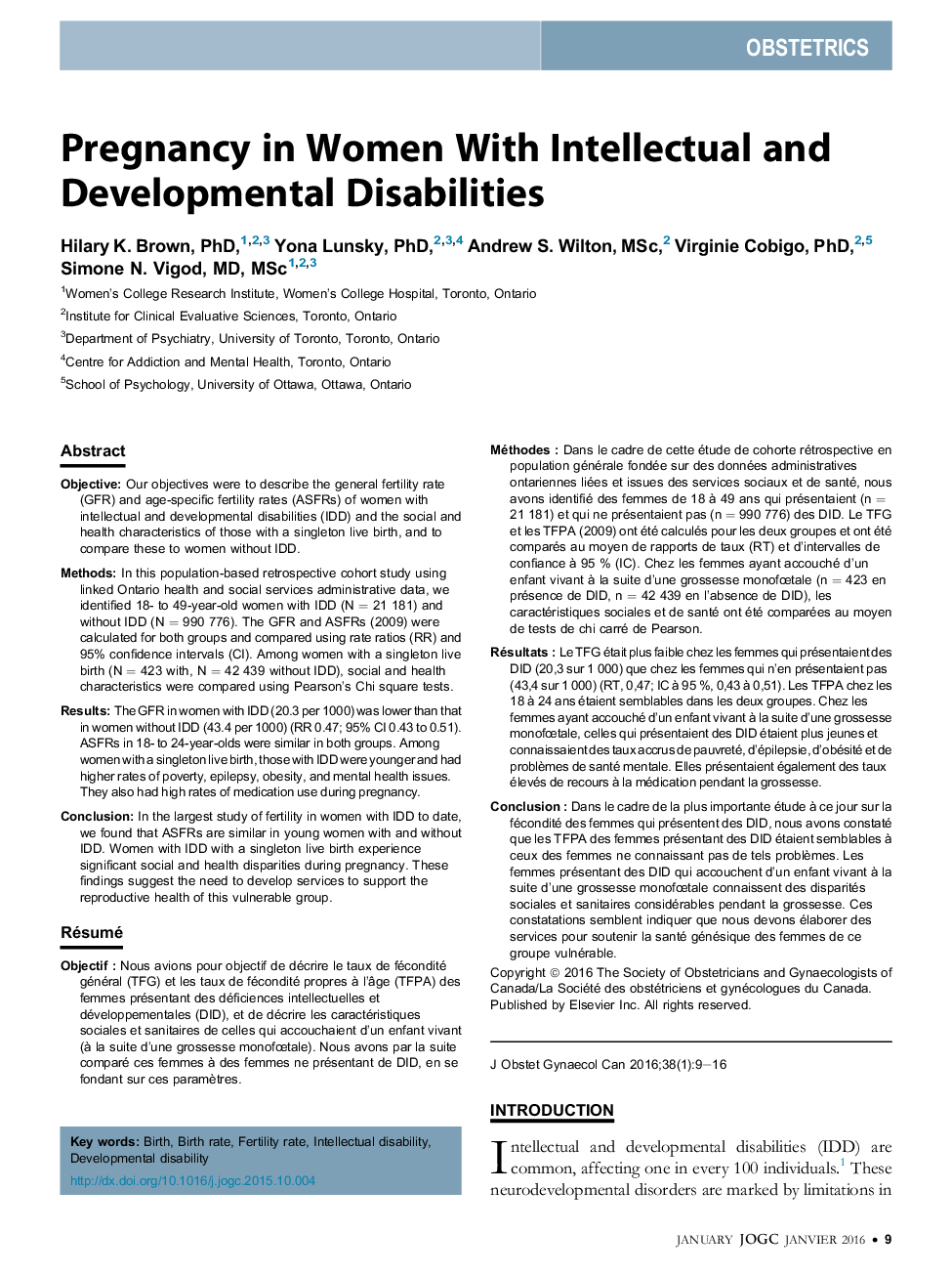 Pregnancy in Women With Intellectual and Developmental Disabilities