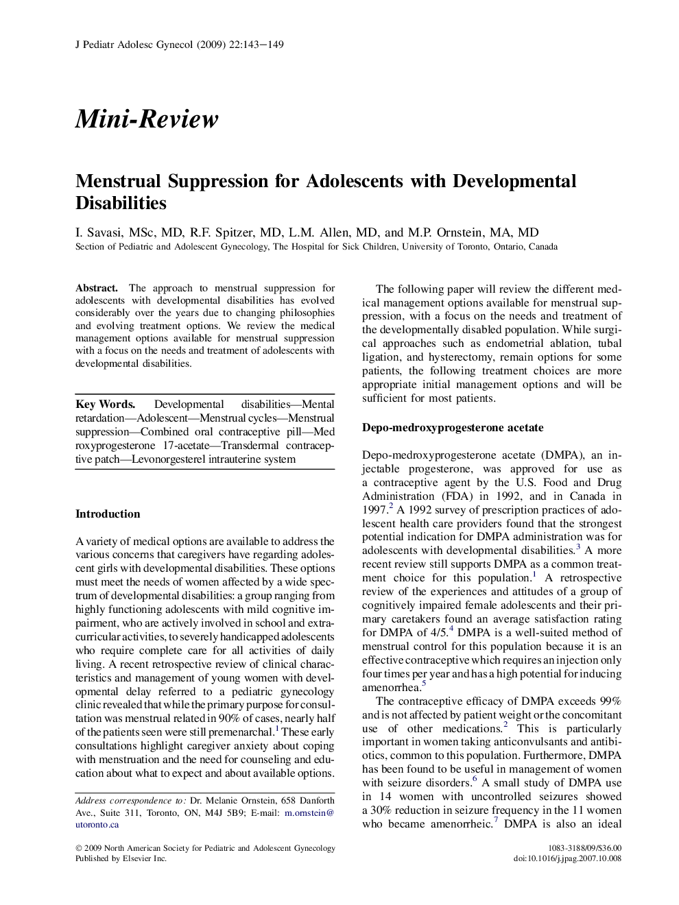 Menstrual Suppression for Adolescents with Developmental Disabilities